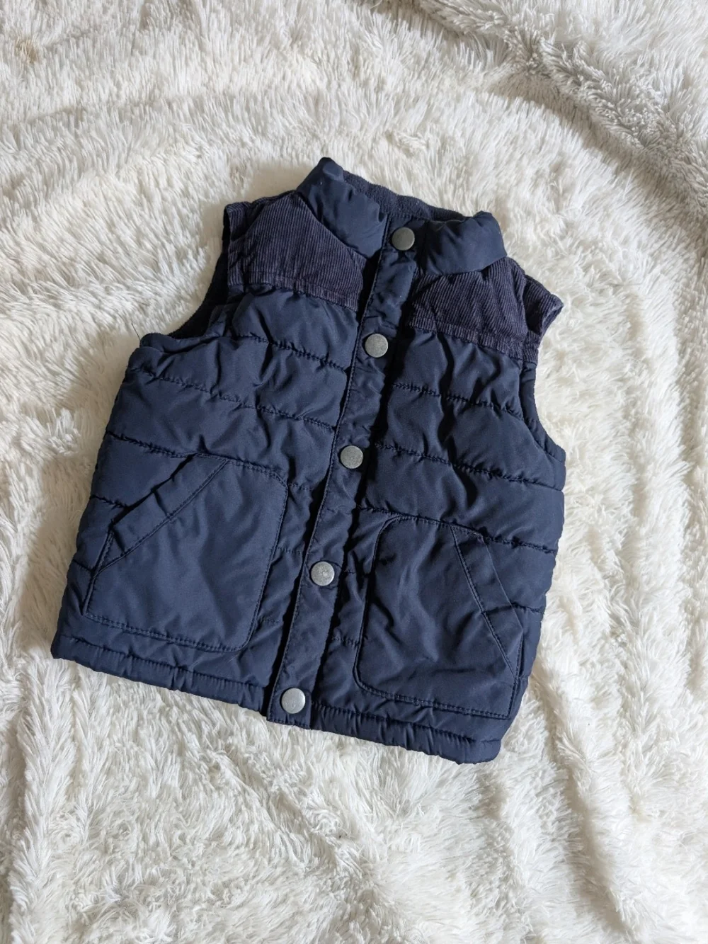 Gymboree Snap Fleece Lined Navy Puffer Vest Corduroy Top Size 12-24 Months